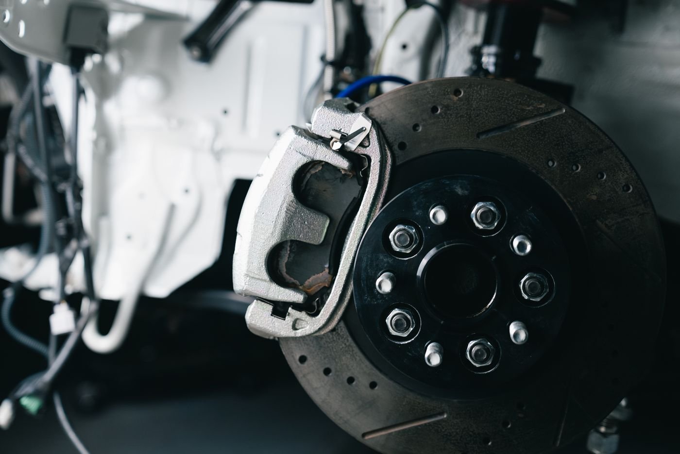 Brake disc and caliper close up