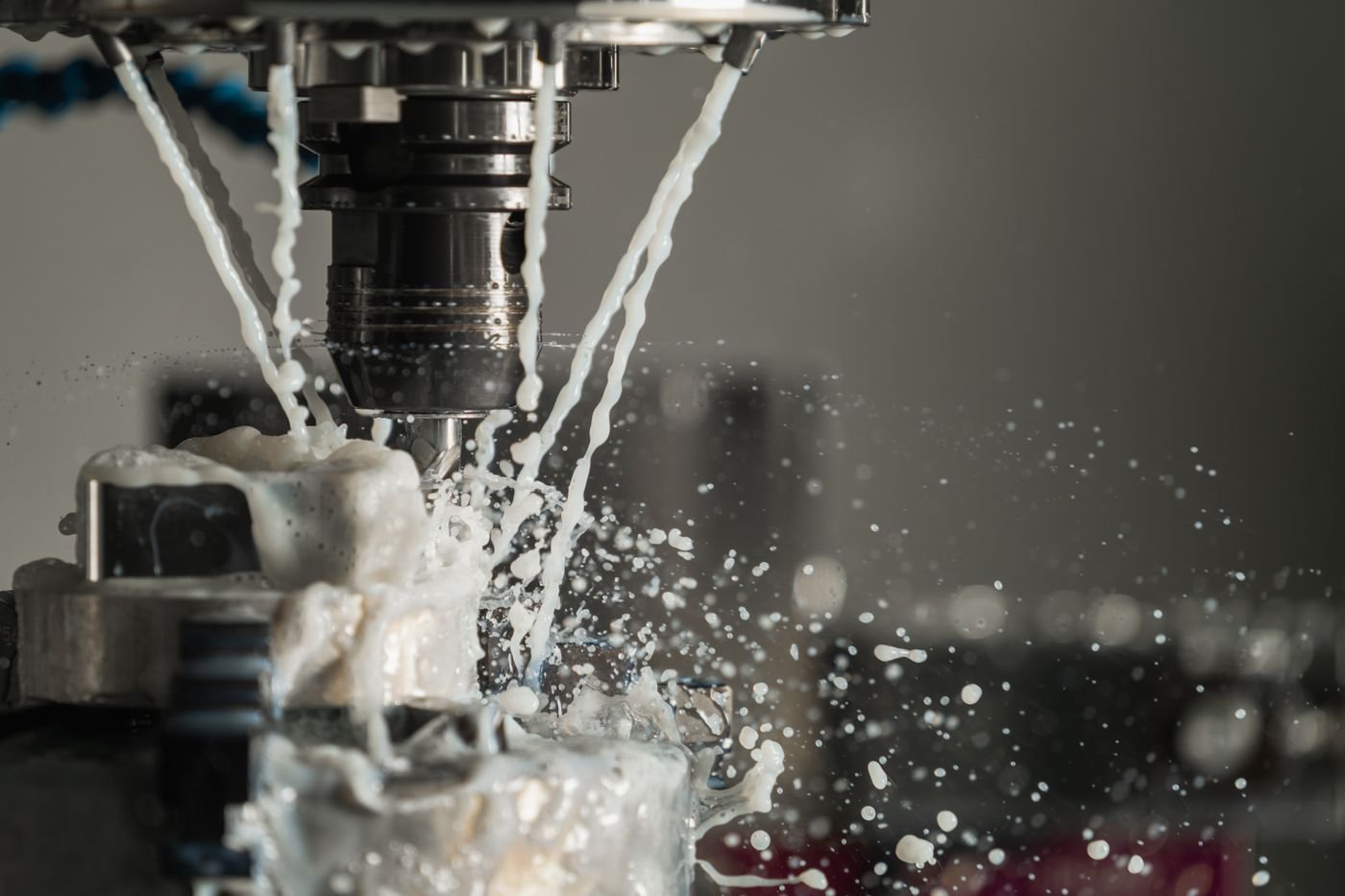CNC machining operation with coolant