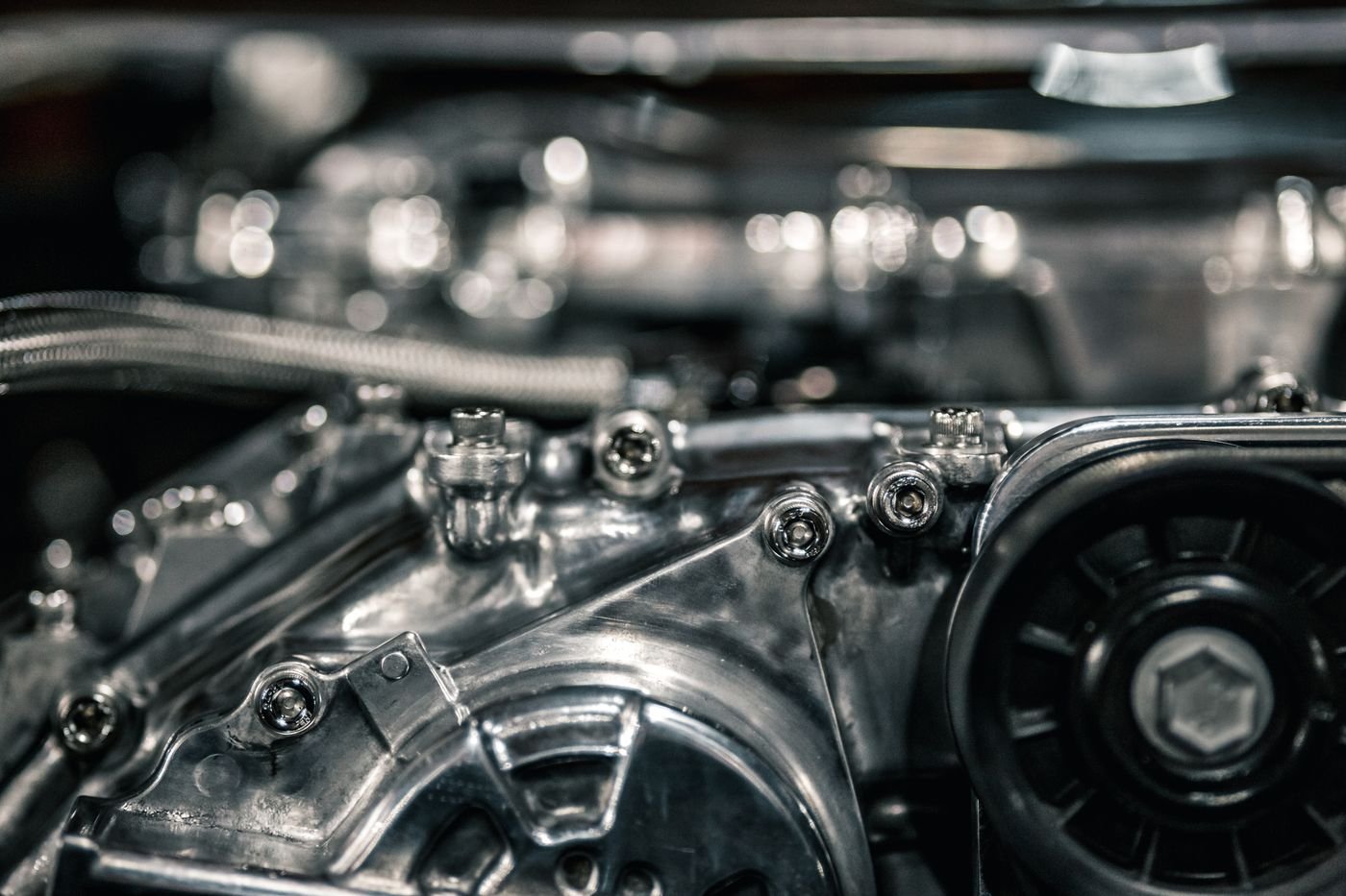 Metallic engine components in close up
